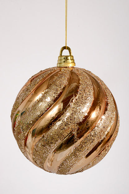 200Mm Plastic Pumpkin Ball with Glitter/Sequin Ornament Champagne
