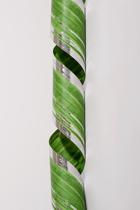 4" X 50Yds Leaf Aspidistra Ribbon Silver/Green