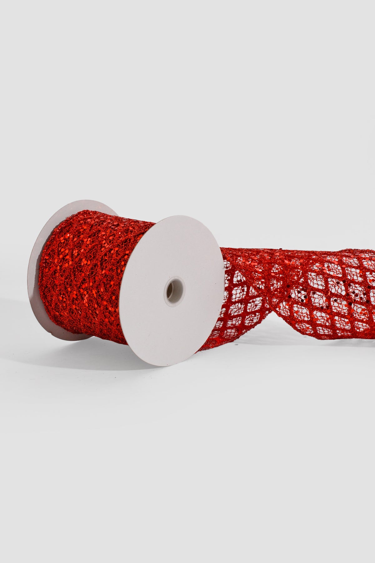 2.5" X 10Yds Agatha Glittered Diamond Net Ribbon Red