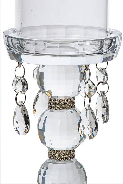 16.25&quot; Candle Holder W/rhinestone/beads Clear