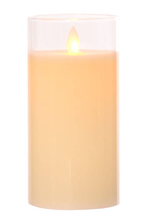 3" X 6" Glass Flame Less Pillar Candle Ivory