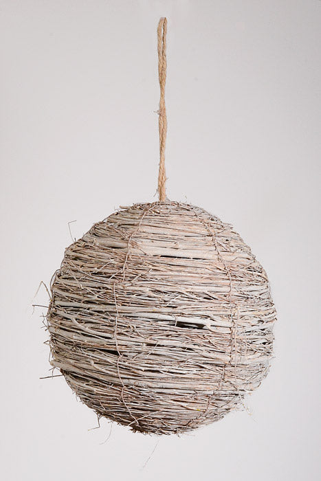 9.5" Twig Ball Ornament White Washed