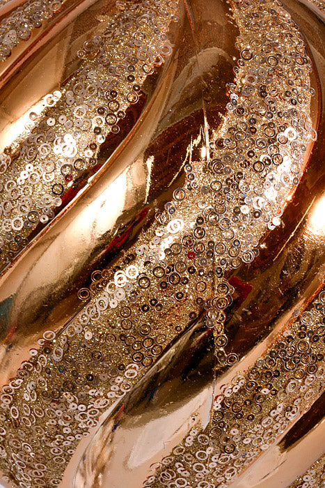 200Mm Plastic Pumpkin Ball with Glitter/Sequin Ornament Champagne