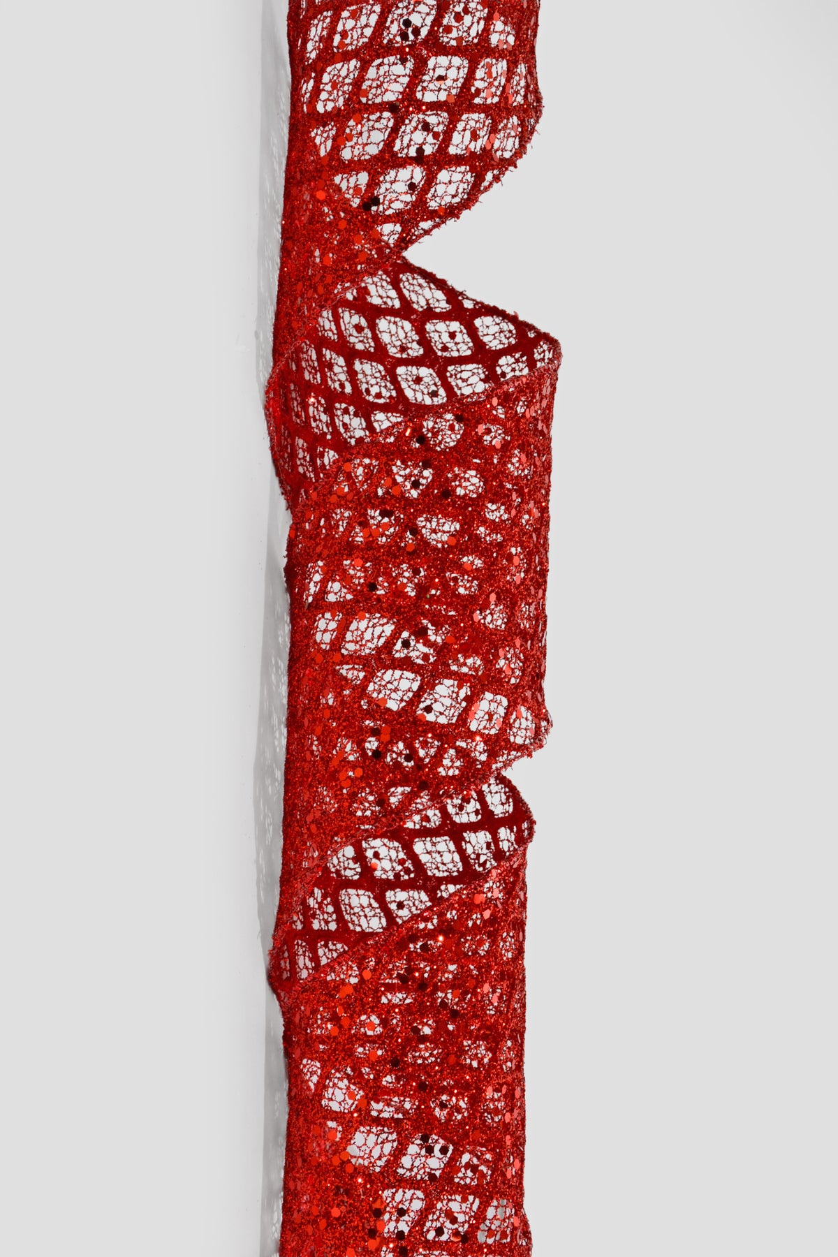 2.5" X 10Yds Agatha Glittered Diamond Net Ribbon Red