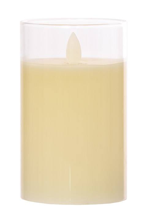 3" X 5" Glass Flame Less Pillar Candle Ivory