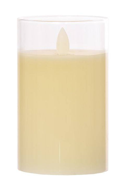 3" X 5" Glass Flame Less Pillar Candle Ivory