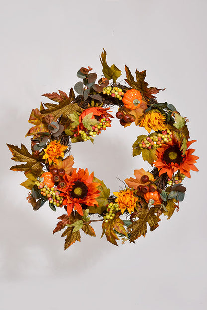 24" Sunflower/Pumpkin/Maple/Berry Wreath Fall Colors