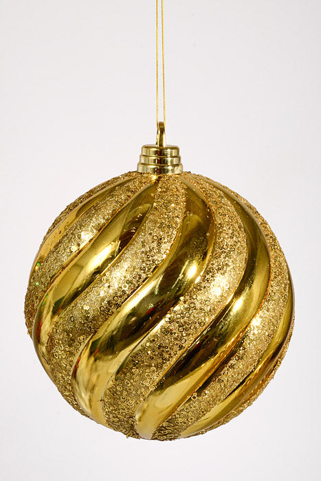 300Mm Plastic Pumpkin Ball with Glitter/Sequin Ornament Gold