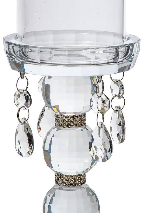 12.75&quot; Candle Holder W/rhinestone/beads Clear