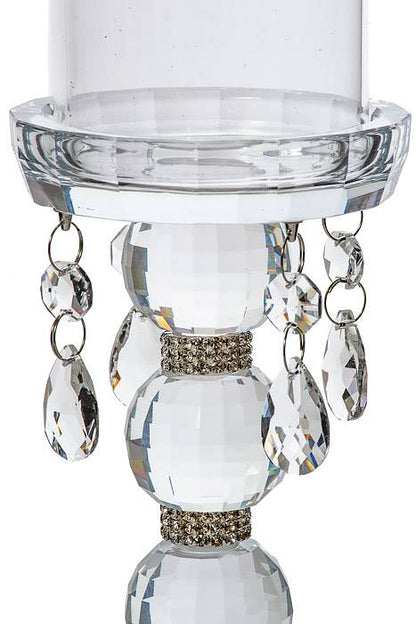 12.75&quot; Candle Holder W/rhinestone/beads Clear