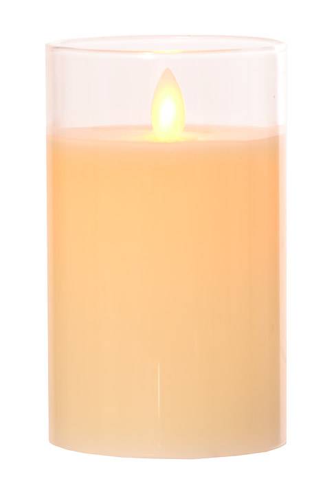 3" X 5" Glass Flame Less Pillar Candle Ivory