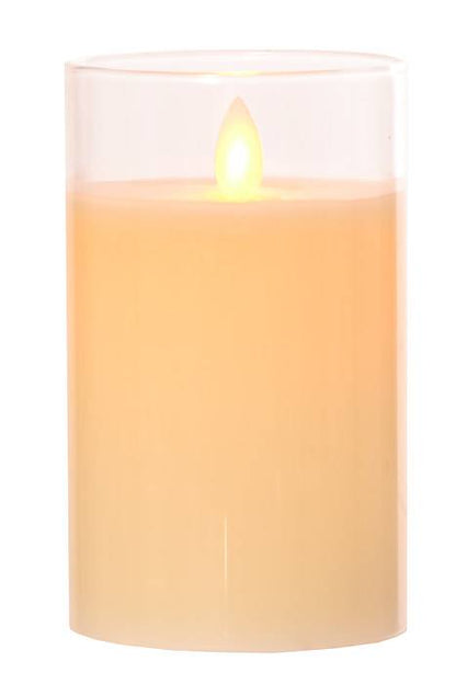 3" X 5" Glass Flame Less Pillar Candle Ivory