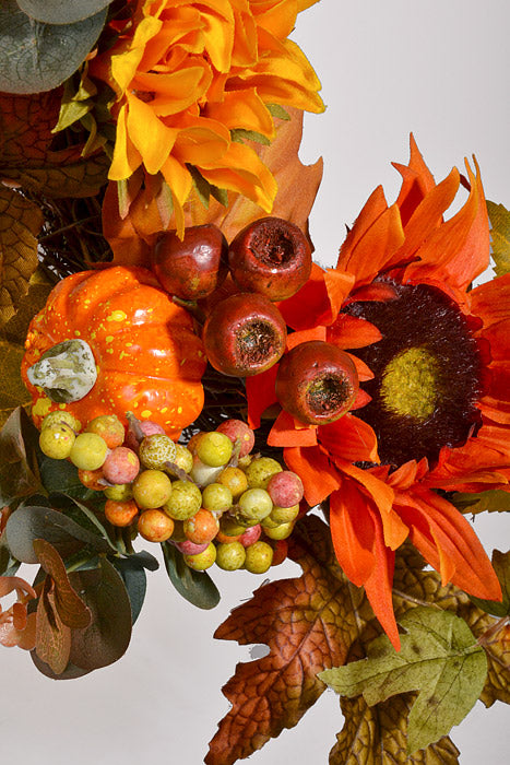 24" Sunflower/Pumpkin/Maple/Berry Wreath Fall Colors