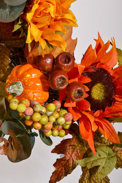 24" Sunflower/Pumpkin/Maple/Berry Wreath Fall Colors