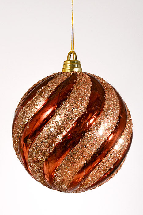 300Mm Plastic Pumpkin Ball with Glitter/Sequin Ornament Copper
