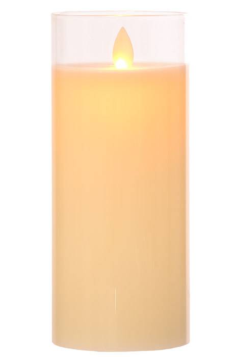 3" X 7" Glass Flame Less Pillar Candle Ivory