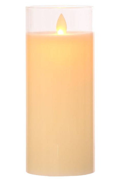 3" X 7" Glass Flame Less Pillar Candle Ivory