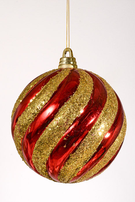 300Mm Plastic Pumpkin Ball with Glitter/Sequin Ornament Red/Gold