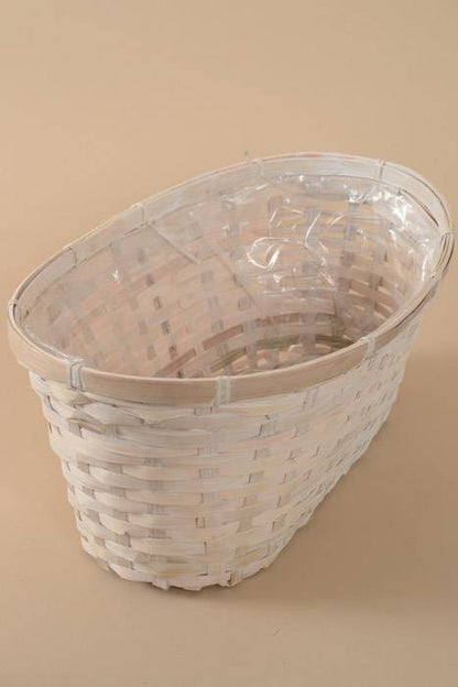 14" X 9" X 6" Oval White Wash Bamboo