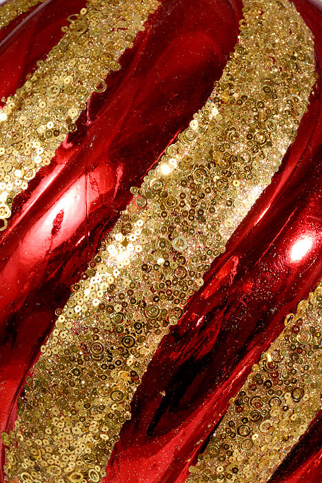 300Mm Plastic Pumpkin Ball with Glitter/Sequin Ornament Red/Gold