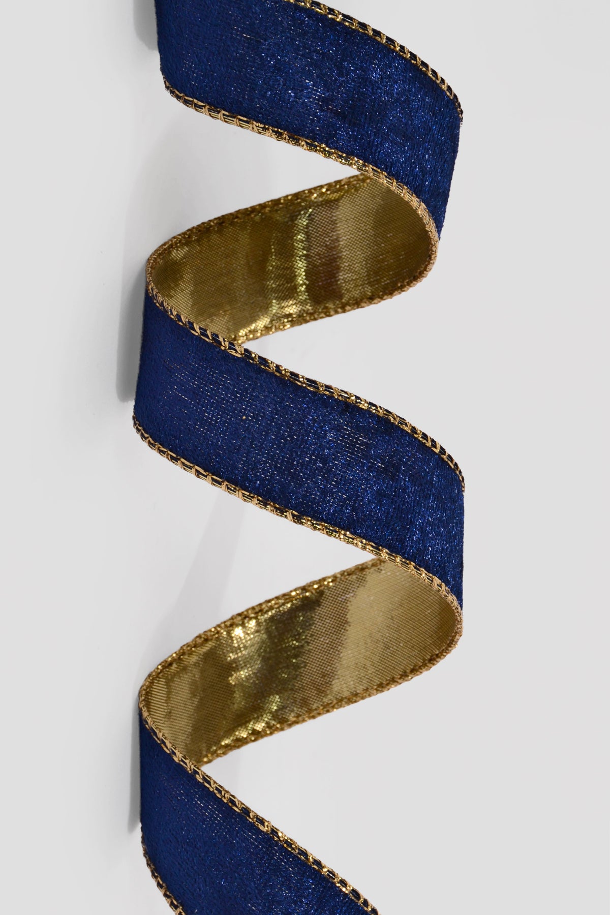 1" X 10Yds Wired Lush Velvet/Gold Metallic Back Navy Ribbon