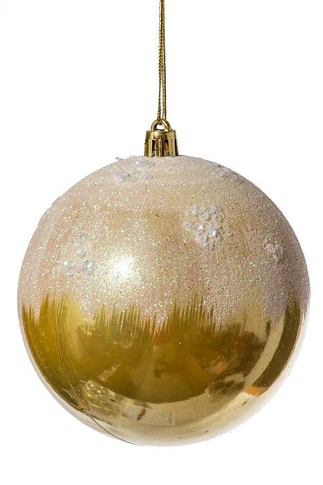 4" Plastic Ball Ornament W/snow Gold Pkg/6