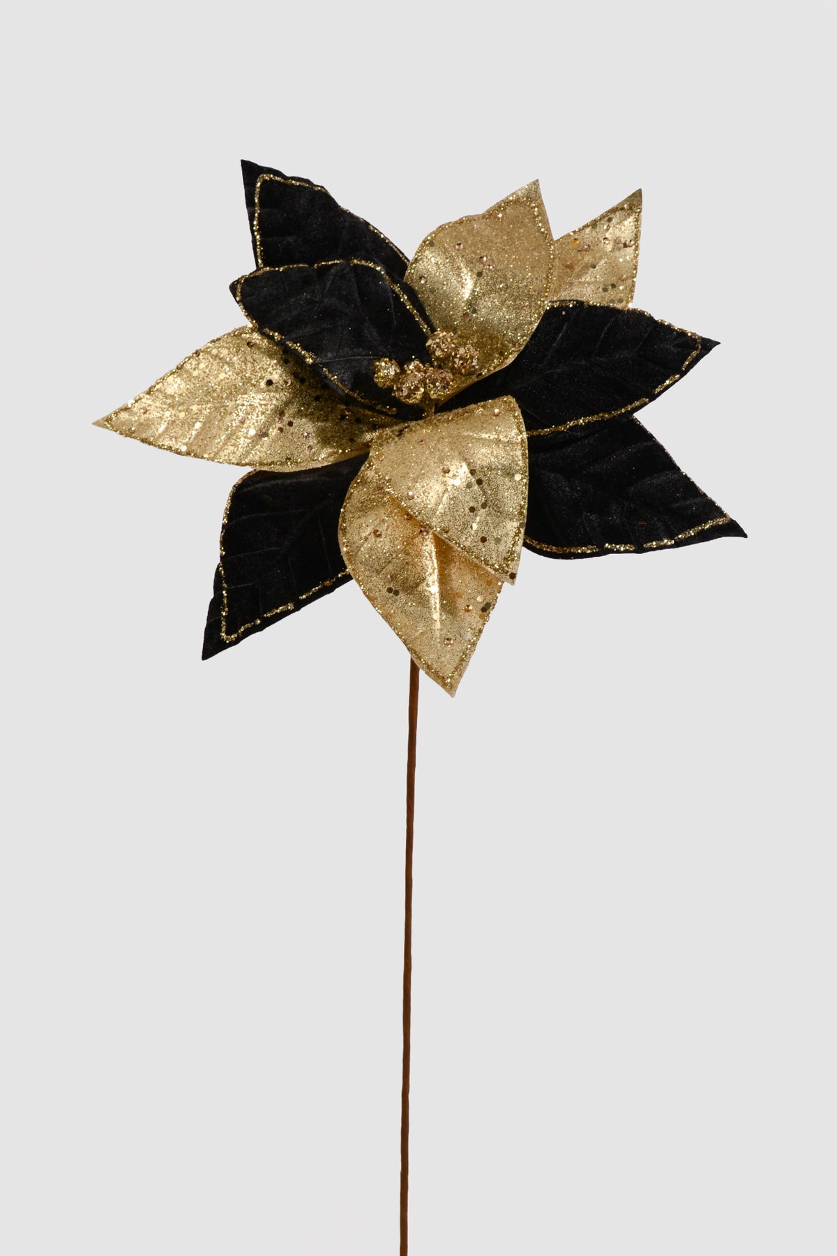 26" Poinsettia Stem Black/Champagne