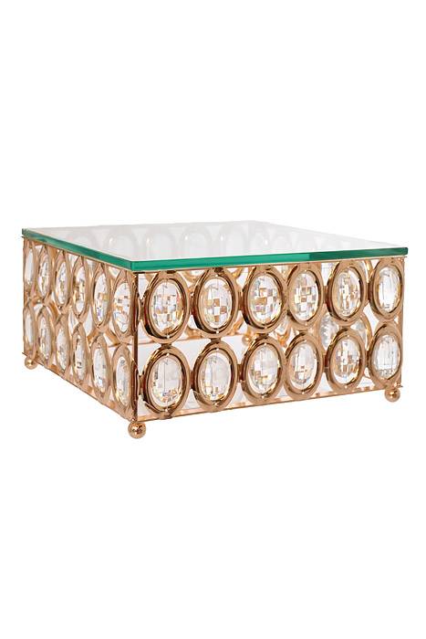 11" Square Cake Stand W/crystal Gold