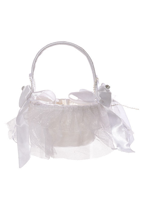 6.5" Fabric Basket With Rhinestones White