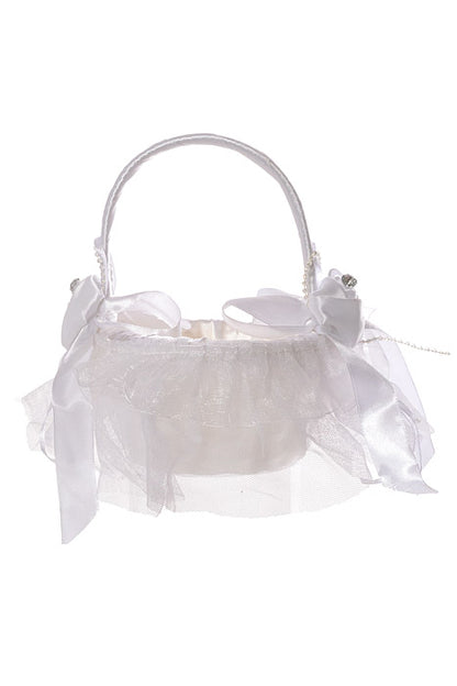 6.5" Fabric Basket With Rhinestones White