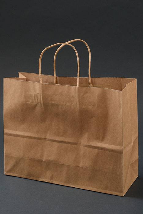 12.5" X 4.25" X 9.75" Kraft Shopping Bag Natural Pkg/12