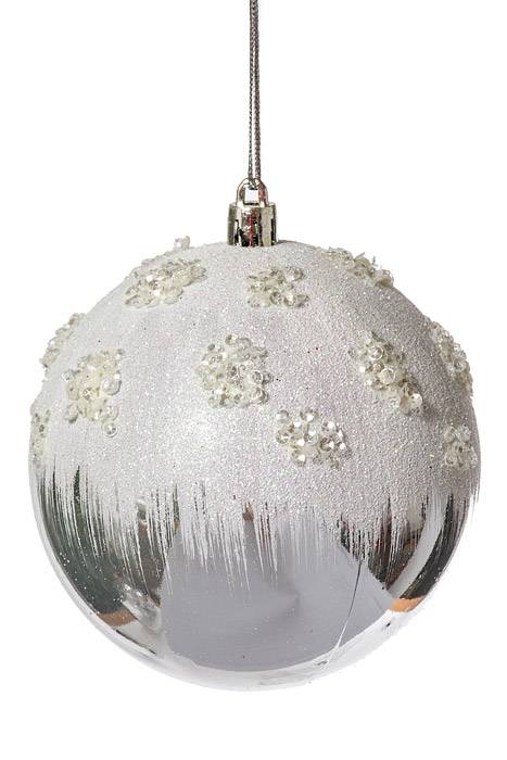 4" Plastic Ball Ornament W/snow Silver Pkg/6
