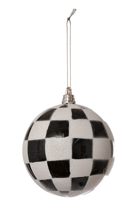 100Mm Checker Ball Ornament (Black/White) Pkg/4