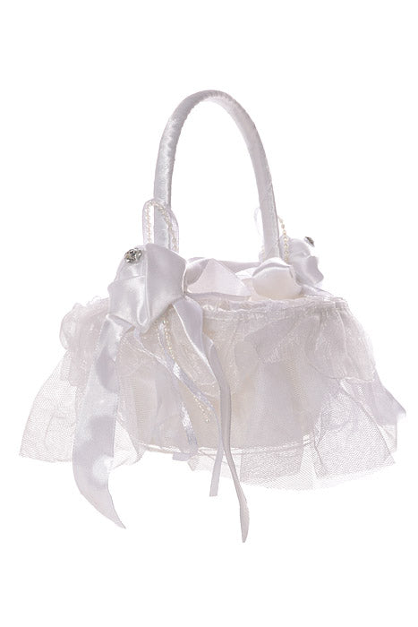 6.5" Fabric Basket With Rhinestones White