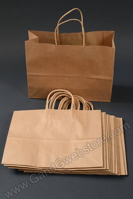 12.5" X 4.25" X 9.75" Kraft Shopping Bag Natural Pkg/12