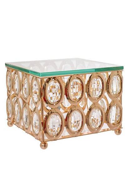 7.5" Square Cake Stand W/crystal Gold