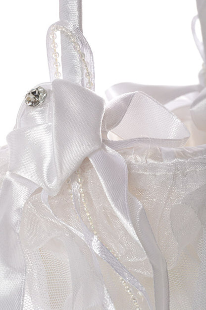 6.5" Fabric Basket With Rhinestones White