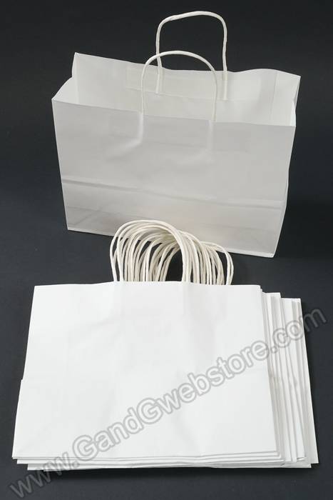 12.5" X 4.25" X 9.75" Kraft Shopping Bag White Pkg/12