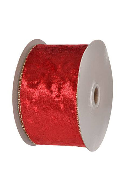 2.5" X 10Yds Wired Red Crushed Velvet Ribbon Gold Back
