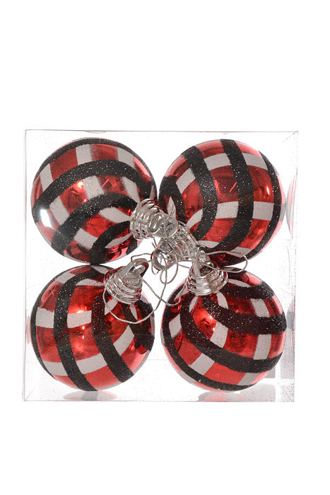 100Mm Ball With Glitter Shiny Ornament (Red/White/Black) Pkg/4
