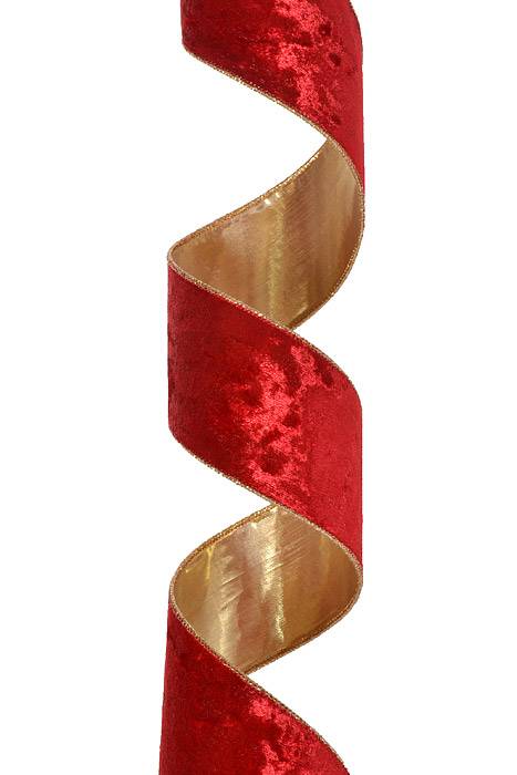 2.5" X 10Yds Wired Red Crushed Velvet Ribbon Gold Back