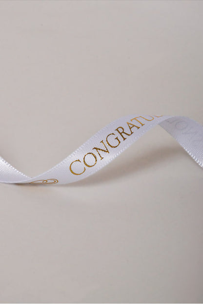 3/8" X 10Yds Congratulations Satin Ribbon Gold/White