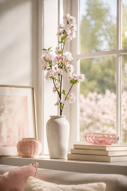 36" Silk Cherry Blossom Spray White Blush