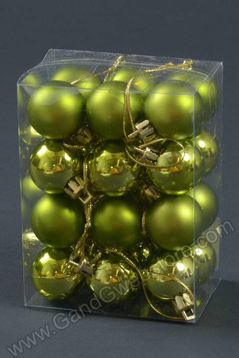 30mm Shiny &amp; Matte Plastic Ball Ornament Apple Green Pkg/24