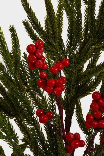 24" Real Touch Mini Norfolk Pine W/Berry Spray Red/Green