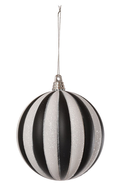 100Mm Ball &amp; Vertical Stripe Ball Ornament (Black/White) Pkg/4