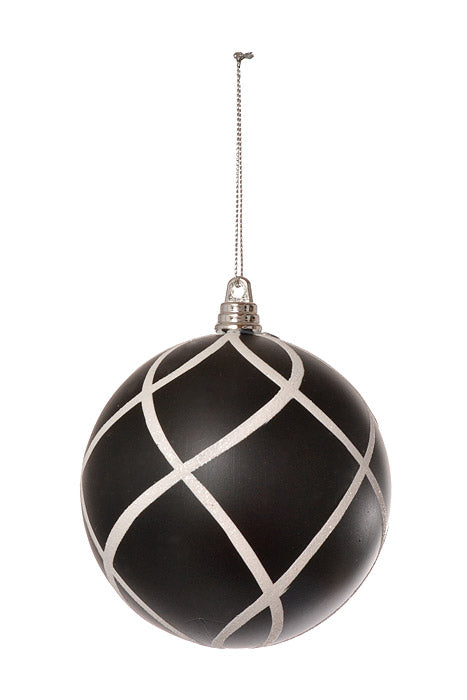 100Mm Ball &amp; Vertical Stripe Ball Ornament (Black/White) Pkg/4