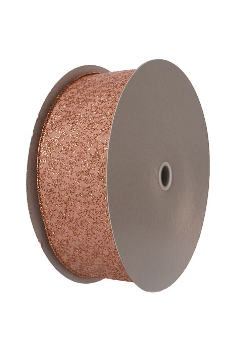 2.5" X 50Yds Wired Glittered Satin Ribbon Rose Gold