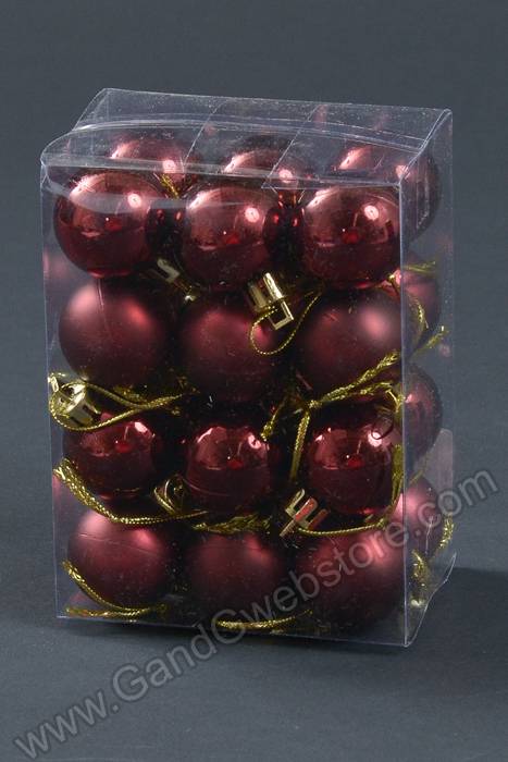 30mm Shiny &amp; Matte Plastic Ball Ornament Burgundy Pkg/24