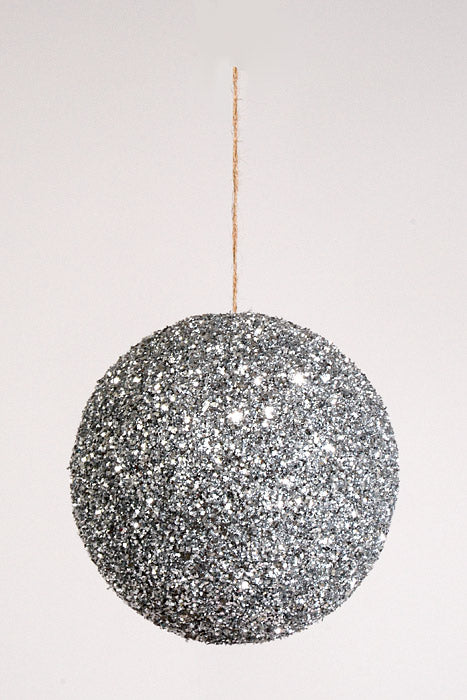 8" Sparkle Tinsel Ornament Ball Silver
